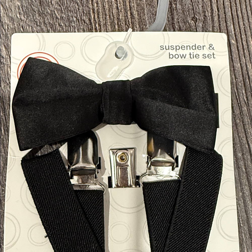 2 Wonder Nation Black Kids Suspender & Bow Tie and zip tie & pocket square set - Picture 3 of 11